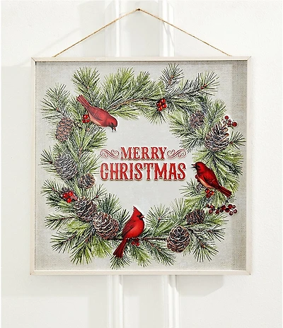 Southern Living Plaid Tidings Collection Cardinal Merry Christmas Hanging Wood Sign