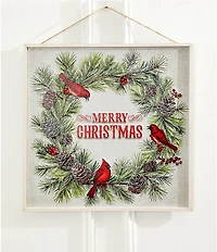 Southern Living Plaid Tidings Collection Cardinal Merry Christmas Hanging Wood Sign
