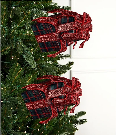 Southern Living Plaid Tidings Collection Green Plaid Present Pick, Set Of 2