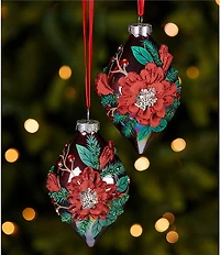 Southern Living Plaid Tidings Collection Iridescent Flower Drop Glass Ornament, Set Of 2