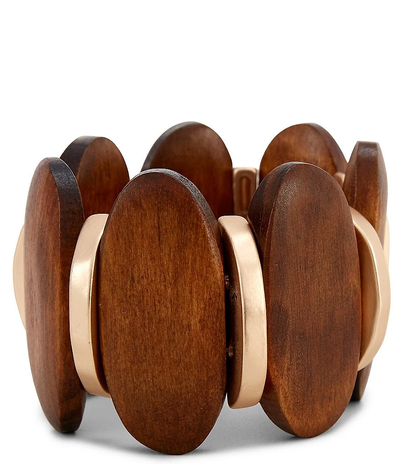 Southern Living Polished Metal & Oval Wood Beaded Resort Stretch Bracelet