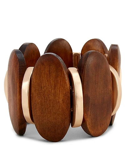 Southern Living Polished Metal & Oval Wood Beaded Resort Stretch Bracelet
