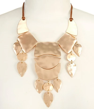 Southern Living Rawhide Cord Multi Shape Metal Frontal Statement Necklace