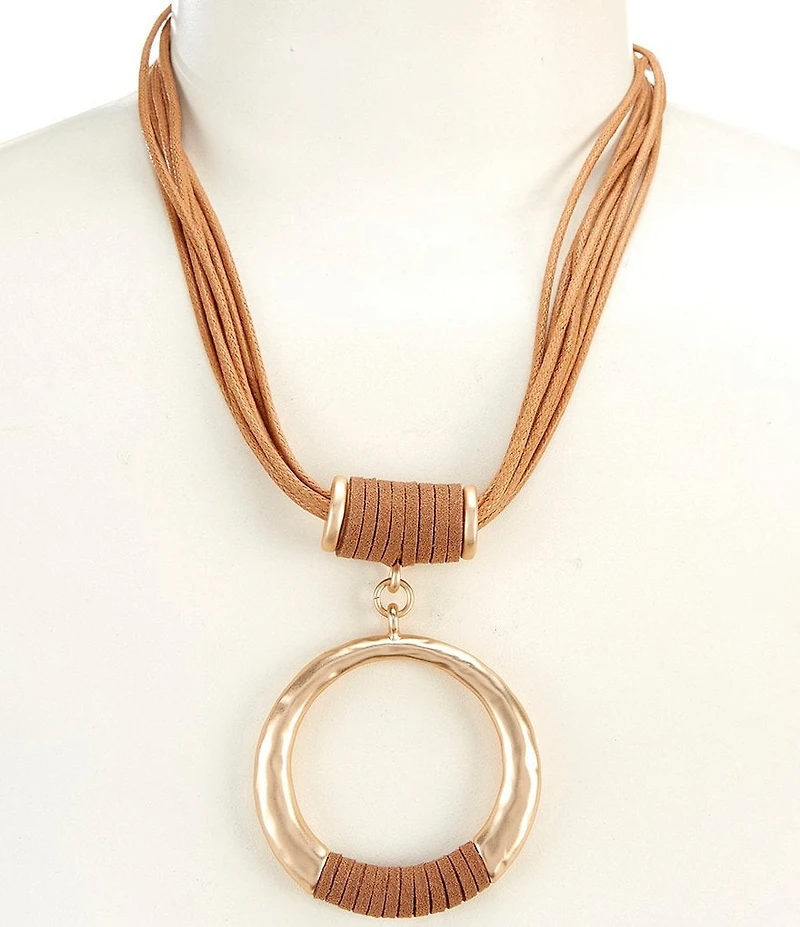 Southern Living Rawhide Suede Wrapped Round Short Pendant Statement Necklace