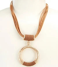 Southern Living Rawhide Suede Wrapped Round Short Pendant Statement Necklace