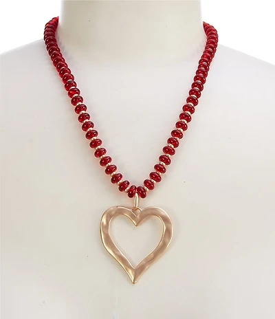 Southern Living Red Beaded Open Wobbly Heart Short Statement Pendant Necklace