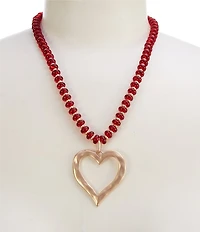 Southern Living Red Beaded Open Wobbly Heart Short Statement Pendant Necklace