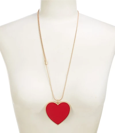 Southern Living Red Leather Heart Long Statement Pendant Necklace