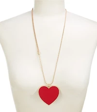 Southern Living Red Leather Heart Long Statement Pendant Necklace
