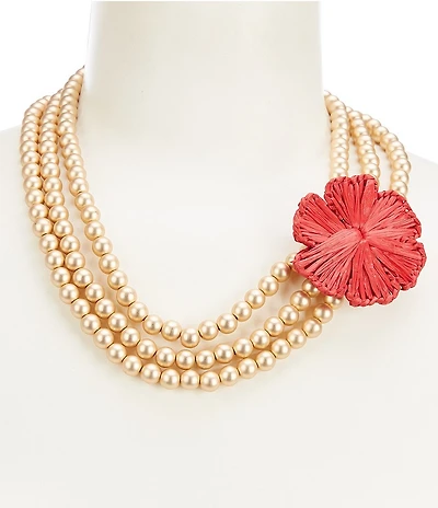 Southern Living Red Raffia Flower 3 Row Ccb Short Multi-Strand Necklace
