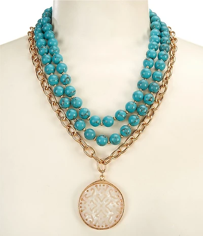 Southern Living Resin Cut Out Disc Semi Precious Beaded Long Multi Strand Necklace