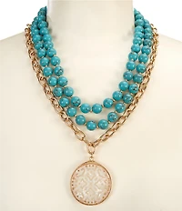 Southern Living Resin Cut Out Disc Semi Precious Beaded Long Multi Strand Necklace