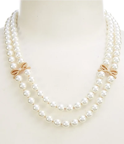 Southern Living Rope Textured Bow 2 Row Pearl Short Multi Strand Necklace