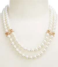 Southern Living Rope Textured Bow 2 Row Pearl Short Multi Strand Necklace