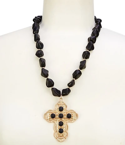 Southern Living Semi Precious Beaded Short Pendant Statement Necklace with Cross