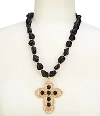 Southern Living Semi Precious Beaded Short Pendant Statement Necklace with Cross