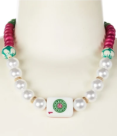 Southern Living Mahjong Tile Semi Precious Pearl Pendant Collar Necklace