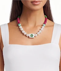 Southern Living Mahjong Tile Semi Precious Pearl Pendant Collar Necklace