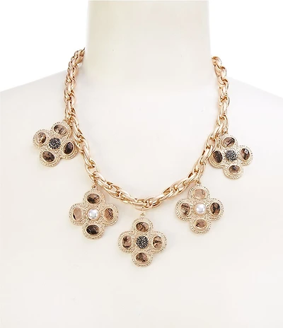 Southern Living Semi Precious Stone Cross Charms Chain Statement Necklace