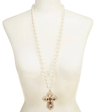 Southern Living Semi Precious Stone Cross Long Pendant Necklace