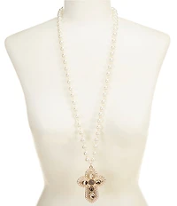 Southern Living Semi Precious Stone Cross Long Statement Pendant Necklace