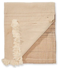 Southern Living Simplicity Collection Neutral Ombre Cotton Waffle Jacquard Fringe Trim Throw Blanket