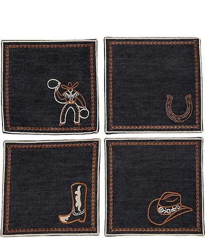 Southern Living Simplicity Collection Western Embroidered Cocktail Napkins, Set of 4