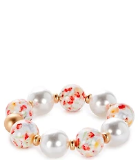Southern Living Spring Floral Print Bead & Pearl Stretch Bracelet