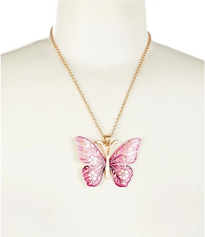 Southern Living Spring Floral Print Butterfly Short Pendant Necklace