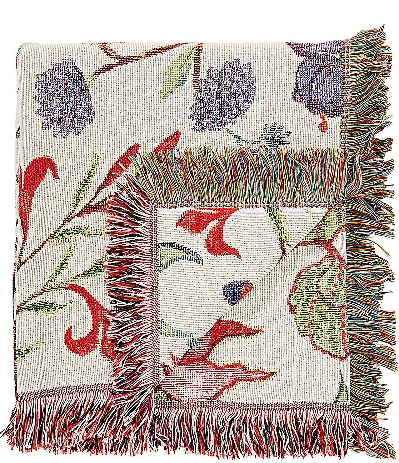 Southern Living Stella Floral Bird Tapestry Fringed Throw Blanket