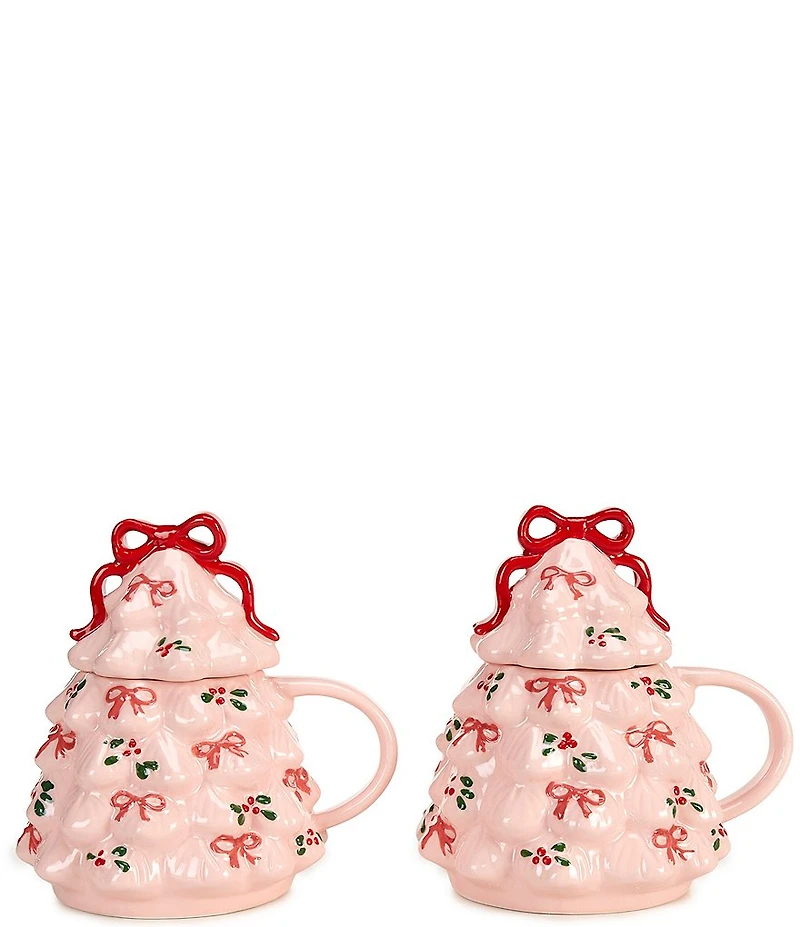 Southern Living Sweet Christmas Collection Pink Tree Novelty Mugs, Set of 2