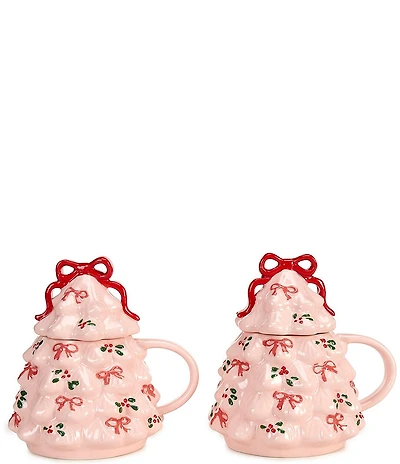 Southern Living Sweet Christmas Collection Pink Tree Novelty Mugs, Set of 2