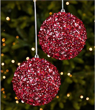 Southern Living Sweet Christmas Collection Sequin Shatterproof Ball Ornament, Set Of 2