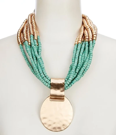 Southern Living Teal and Gold Beaded Torsade Statement Necklace