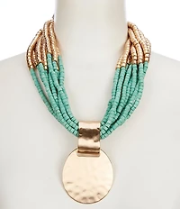 Southern Living Teal and Gold Beaded Torsade Statement Necklace