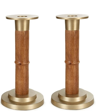 Southern Living Textile Wooden Candlestick Holder, Set of 2