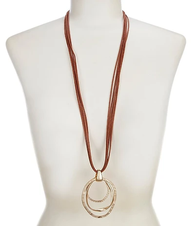 Southern Living Textured Multi Ring Drop Long Pendant Necklace