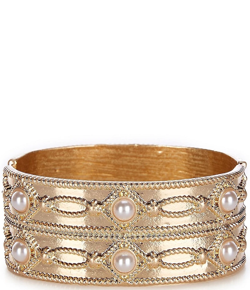 Southern Living Thick Hinge Pearl Insert Bangle Bracelet