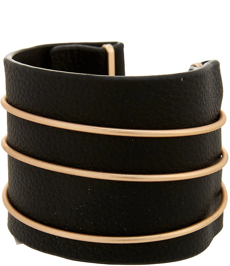 Southern Living Three Row Wire Jet Genuine Leather Cuff Bracelet