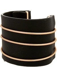 Southern Living Three Row Wire Jet Genuine Leather Cuff Bracelet