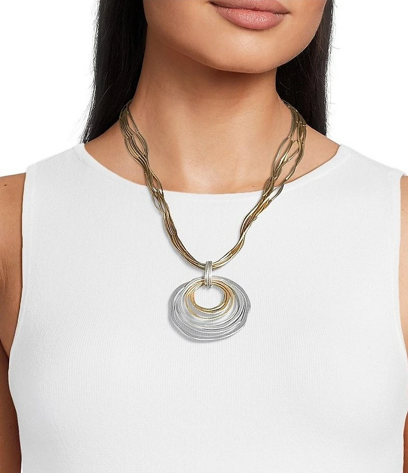 Southern Living Tube Strand Organic Multi Metal Ring Short Pendant Necklace