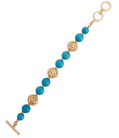 Southern Living Turquoise Reconstituted Scroll Open Metal Bead Line Bracelet