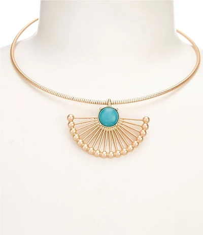 Southern Living Turquoise Reconstituted Open Metal Fan Pendant Collar Necklace