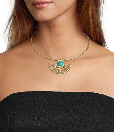 Southern Living Turquoise Reconstituted Fan Pendant Collar Necklace