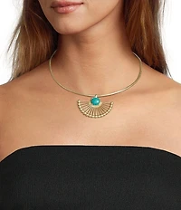 Southern Living Turquoise Reconstituted Fan Pendant Collar Necklace