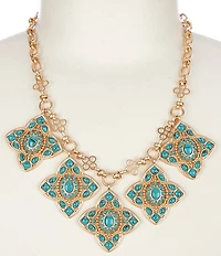 Southern Living Turquoise Resin Stone Quatrefoil Drop Frontal Statement Necklace