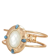 Southern Living Turquoise & White Oval Shell Epoxy Hammered Metal Wire Hinge Bracelet