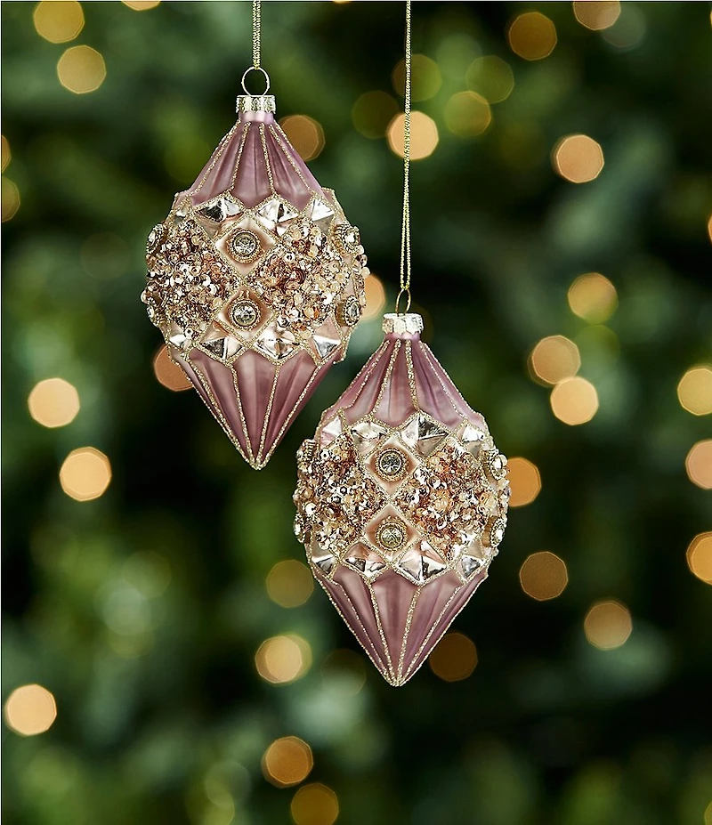 Southern Living Twelve Days of Christmas Collection Beaded Lilac Drop Glass Ornament, Set of 2