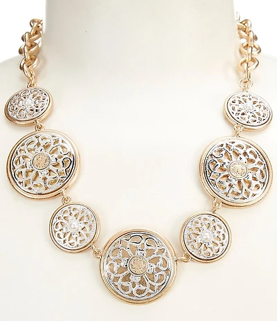 Southern Living Two Tone Cut Out Disc Collar Necklace