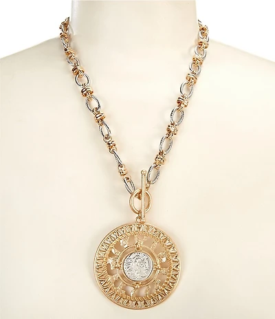 Southern Living Two Tone Disc Long Pendant Necklace